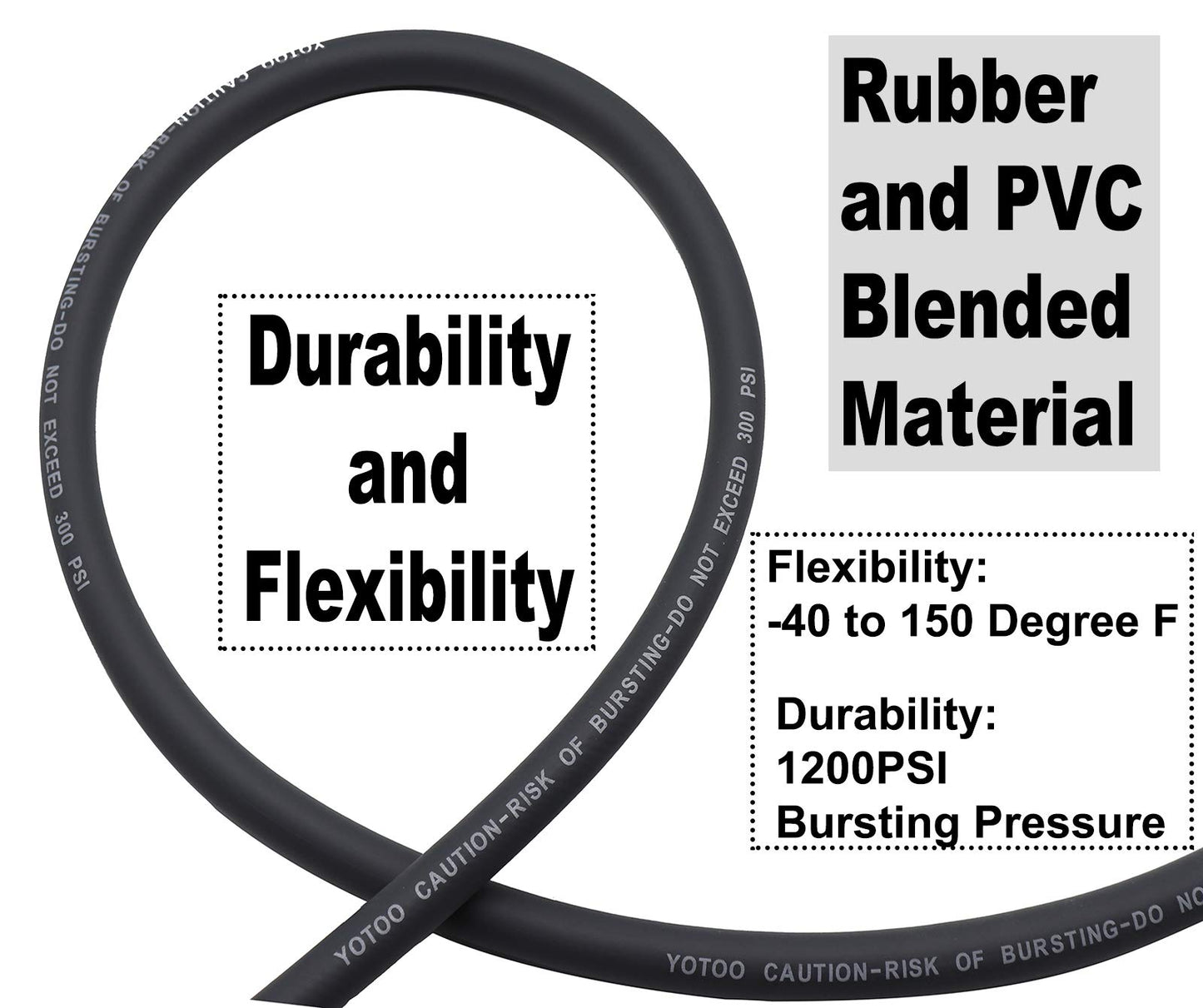 YOTOO Hybrid Air Hose 15m Long 6.5mm ID X 12mm OD 300 PSI with Bend Restrictors, 1/4-Inch Europe Steel Quick Coupler and Plug, Gray 15 M