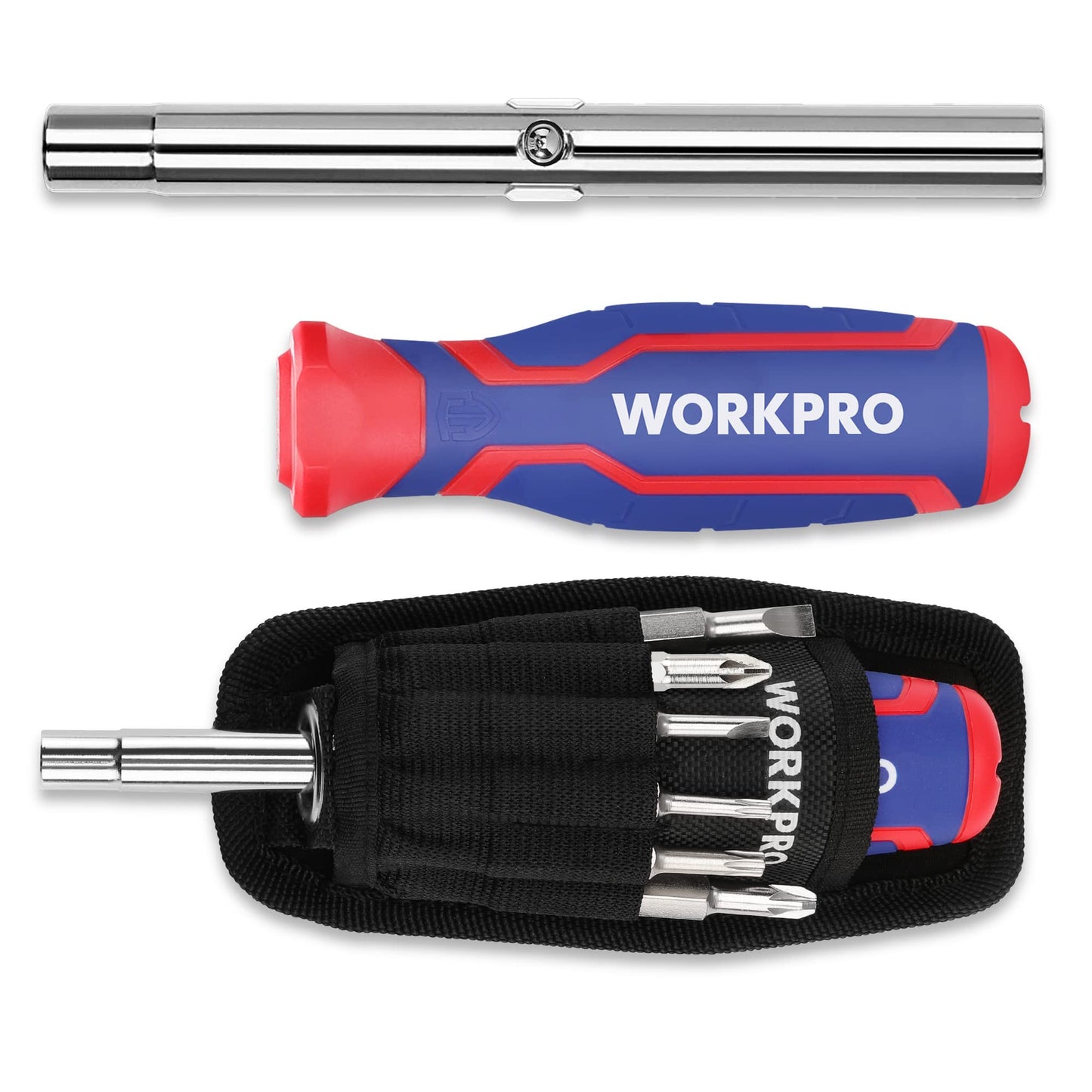 WORKPRO Multibit Screwdriver 14-in-1 Double Head with Oxford Storage Bag,Screwdriver Bit Set with Anti-Slip Rubber Handle,Compact Design,DIY Screwdriver