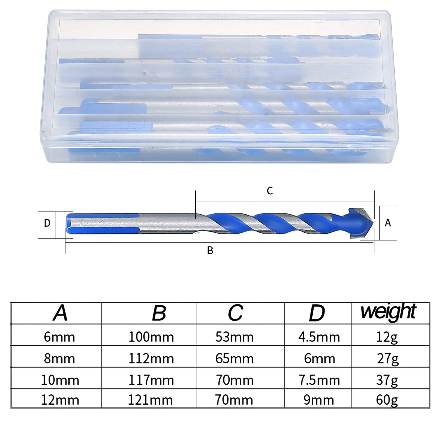 Aoyfuwell10 Pcs Tungsten Carbide Masonry Drill Bit Set, Tile Tip Drill Bits Set for Porcelain Ceramic Tile, Concrete, Brick Wall, Glass, Mirrors, Plastic, Masonry, Wood Drill Bits - 6mm/8mm/10mm/12mm