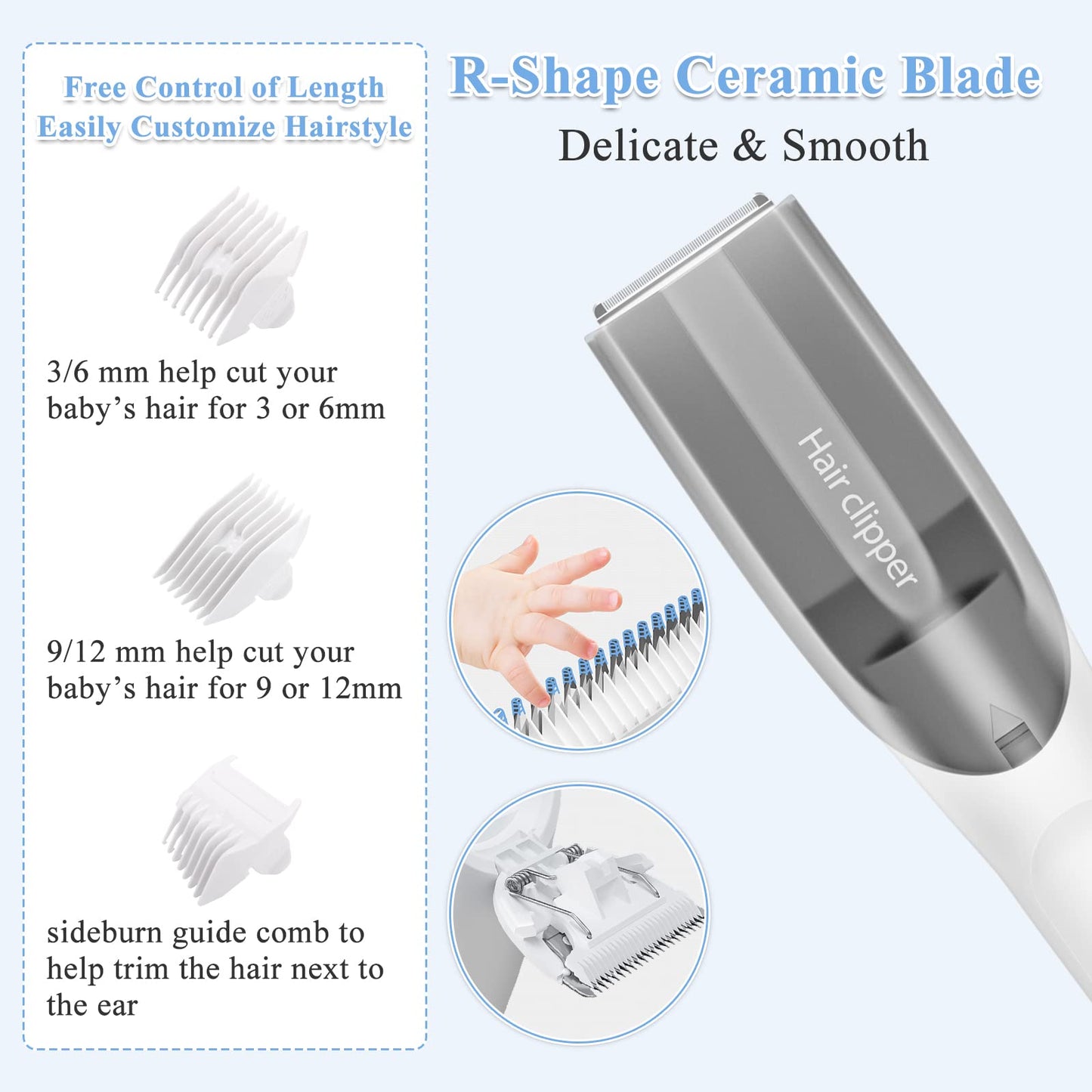 Baby Hair Clipper Silent Vacuum Hair Clippers for Children Cordless & Waterproof Kids Hair Trimmer with 3 Guide Combs USB Rechargeable