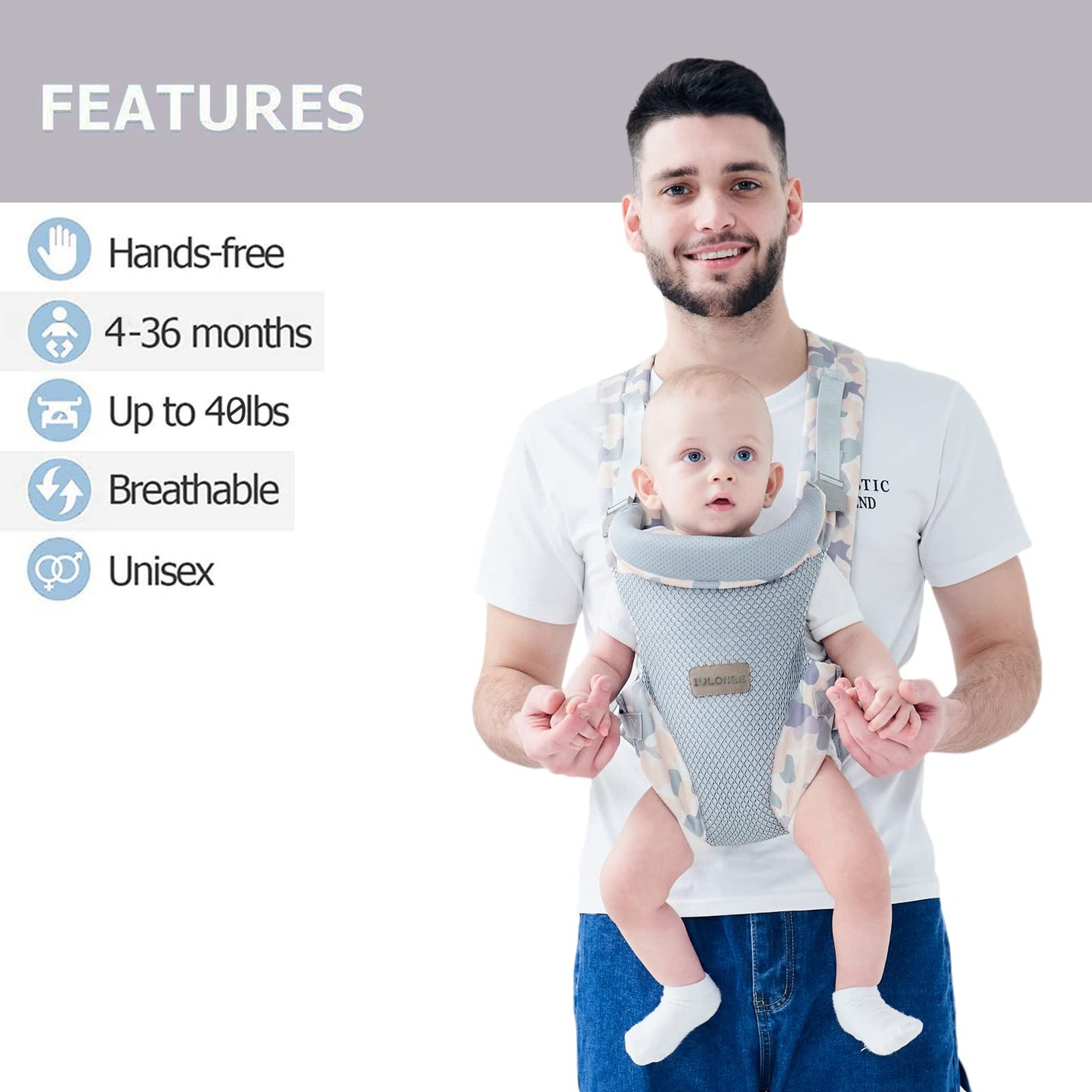 Baby Carrier Sling, IULONEE Newborn Carrier Slings Baby Carrier Breathable Infant Wrap Carriers for 3-36Months Toddler Fabric Carrier Grey