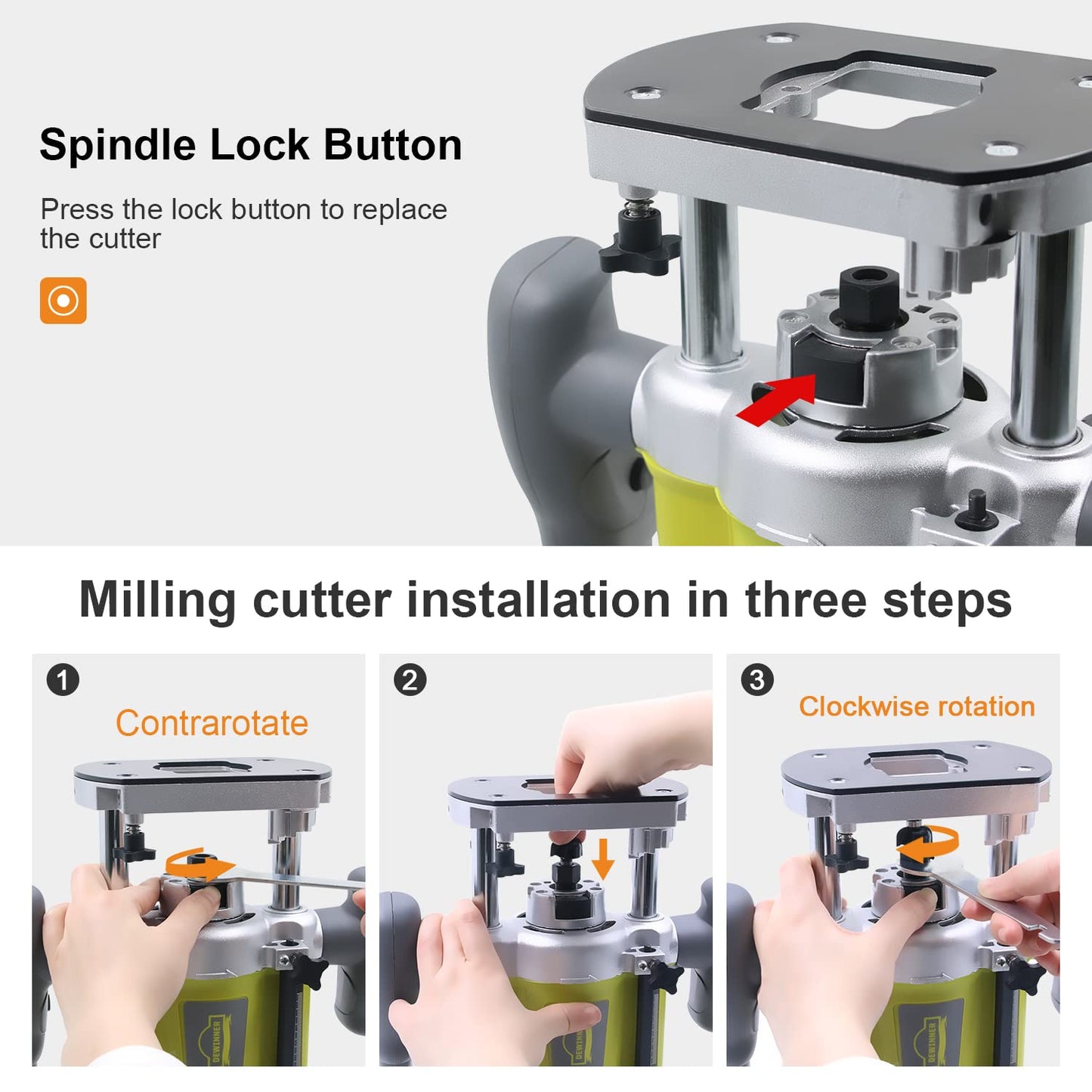 Wood Trimmer, DEWINNER Router Tool Electric Woodworking Power Router Trimmer,Variable Speed Hand Joiner Tool Plunge Router, Trimmer Laminator with 12PC 6mm 8mm Bits Collets