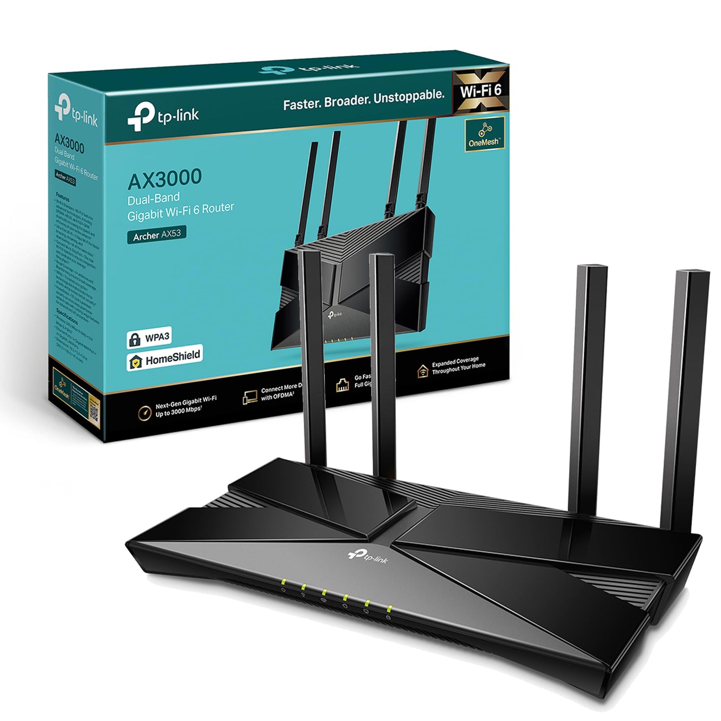 TP-Link Archer AX53 AX3000Mbps WiFi 6 Router, WiFi Router, Gigabit VPN Router, Internet Booster Routers, WiFi Booster, Ultra-Low Latency, EasyMesh, WPA3, Ideal for Gaming, Compatible with Alexa AX3000 WiFi 6