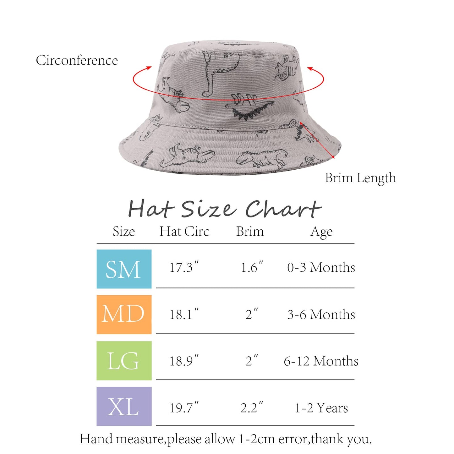 XIAOHAWANG Baby Boy Sun Hat Infant Toddler Dinosaur Bucket Hats Summer Baby Boys Beach Caps 0-3 Months Gray Dinosaur