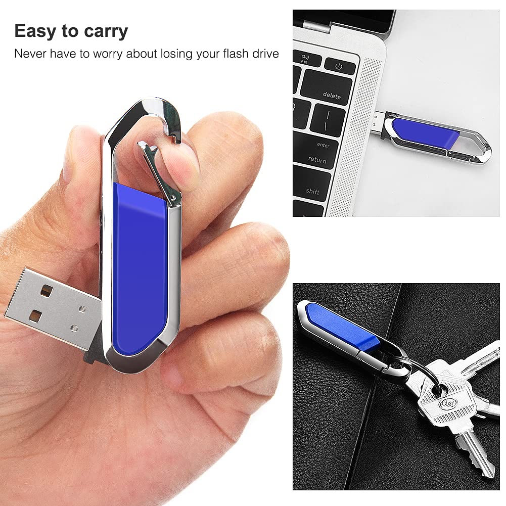 64GB USB Flash Drive Portable Metal Memory Stick with Keychain USB 2.0 Pen Drive Thumb Drive for External Data Storage, Blue 64GB