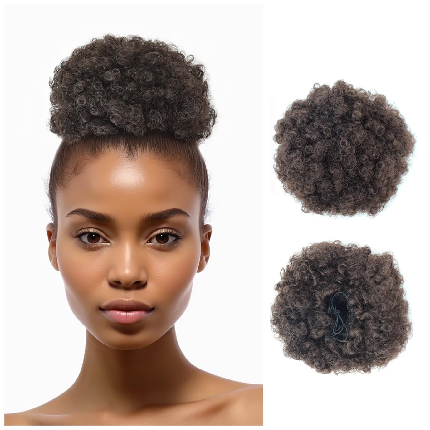 Afro Puff Drawstring Ponytail with Two Clips for Black Women Synthetic Curly Ponytail Bun Extension Hairpieces Updo Hair Extensions (Medium, 4#) 4# Medium