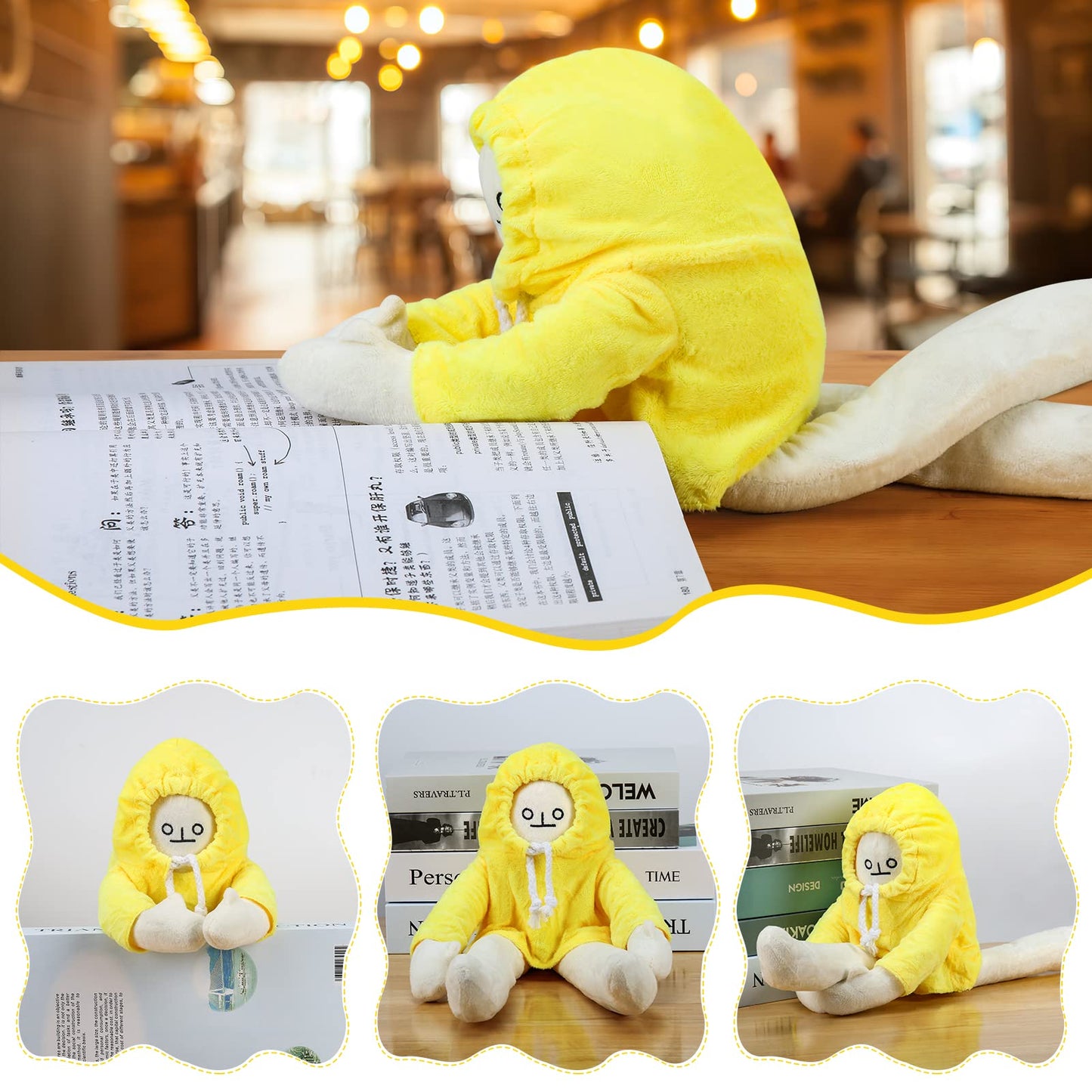 Watkings 16in Cute Banana Man Doll Plush Pillow Bendable Plush Toy Creative Stuffed Toy Adorable Banana Shaped Doll Birthday Party Gift for Kids