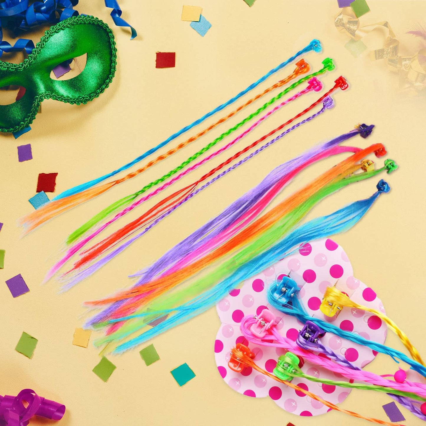 VIKSAUN 30 Pcs Kids Hair Extensions with Hair Clips, Girls' Fashion Bobby Pin Rainbow Wig, Braids Extensions Hair,Braided Hair Styling Accessories, for Party Favors and Children Performance (30 Pcs)