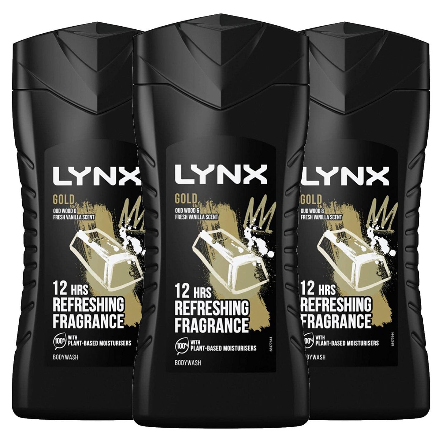 3 Pack of Lynx 12 Hour Refreshing Fragrance Gold Oud Wood and Vanilla Body wash with Plant-based Moisturisers & Dual Action Power, Keep Smelling Irresistible! 225 ml (Pack of 3)