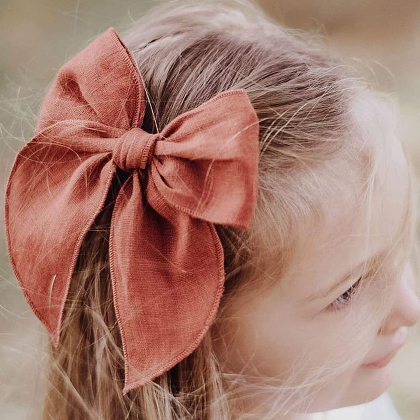 8 PCS Large Fable Hair Bow Cotton Linen Hair Bow for Toddlers Girls Handmade Neutral Bow Hair Accessories for Little Girls Kids