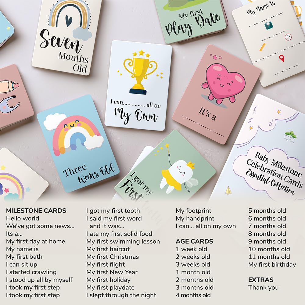 40 Baby Milestone Cards in Gift Box - Baby Shower Gifts for Mum - New Baby Gift for Boy or Girl - Unisex Milestone Baby Cards for New Parents Pregnancy Gifts and Keepsake 40 Cards Essential Collection