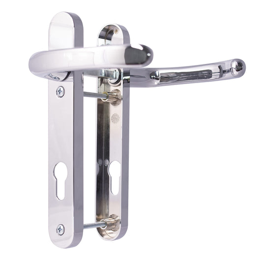 UPVC Door Handles Set - Polished Chrome - Lever/Lever - 92mm PZ (Centres) - 122mm Screw to Screw - Backplate 212mm X 34mm - UPVC Door Handle - Polished Chrome Replacement Handles - PVC Door Handle