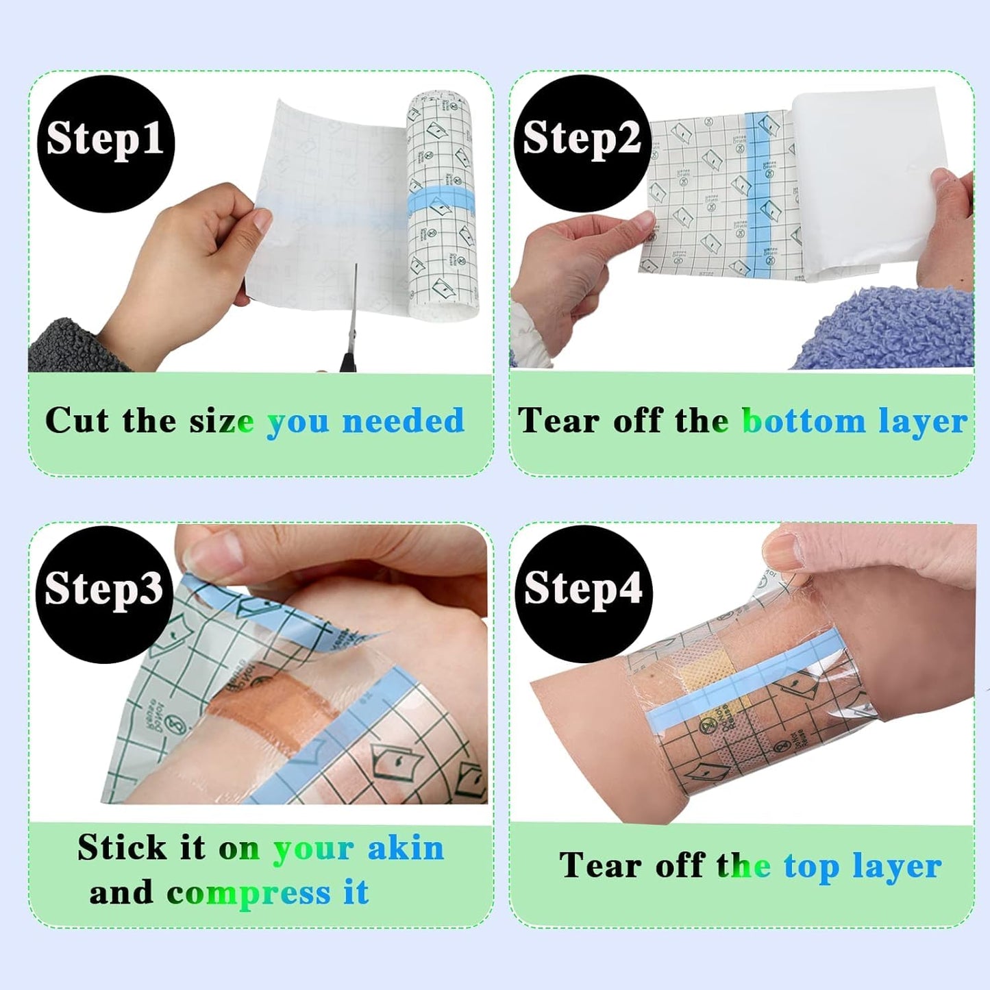 5 Rolls Transparant Waterproof Adhesive Bandages,Second Skin Tattoo Cover Up Tape,Waterproof Tattoo Supplies for Swimming,Shower,Wound Initial Healing,Skin Protection. 5 Piece Assortment