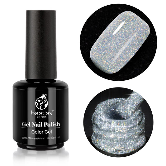 beetles Gel Polish Reflective Gel Nail Polish 15ml Diamond Glitter Silver Milky Way Nail Gel Soak Off LED Nail Lamp Nail Art Manicure Salon DIY Home Sparkly Shining G-Milky Way