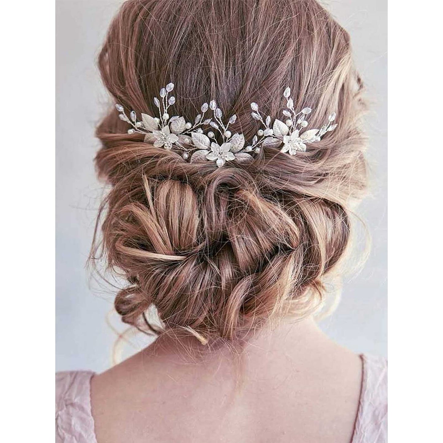 3 PCS Bride Wedding Hair Pins Clips Silver Crystal Leaf Flower Pearls Headpieces Bridal Hair Jewelry Accessories for Women, Girl, Lady, Party Wedding Prom (Pearls & Leaves)