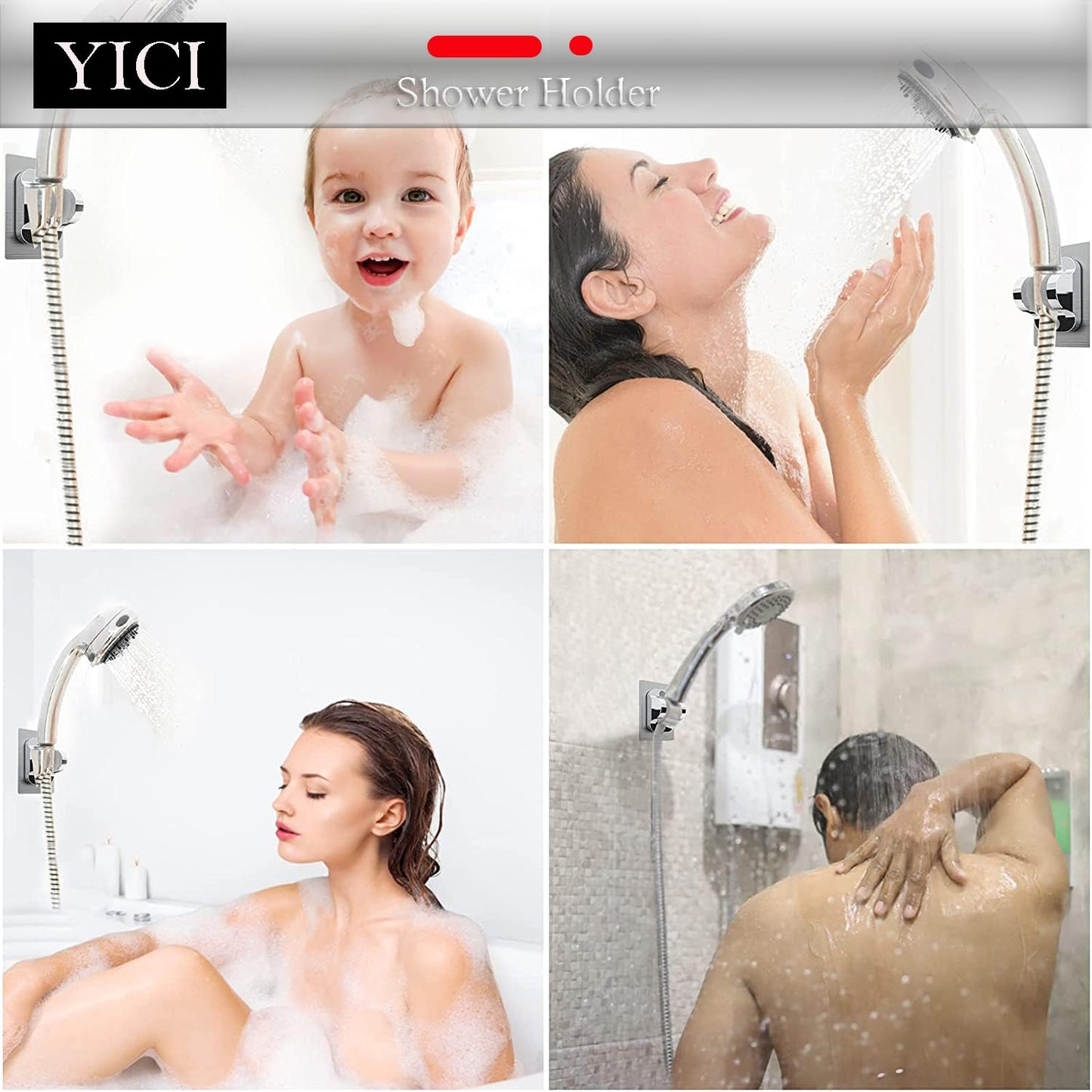 YICI Handheld Shower Bracket Shower Head Holder No Drilling 12cm Strong Adhesive Hand Shower Holder Angle Adjustable (2-Pack Silver) 2-pack Silver