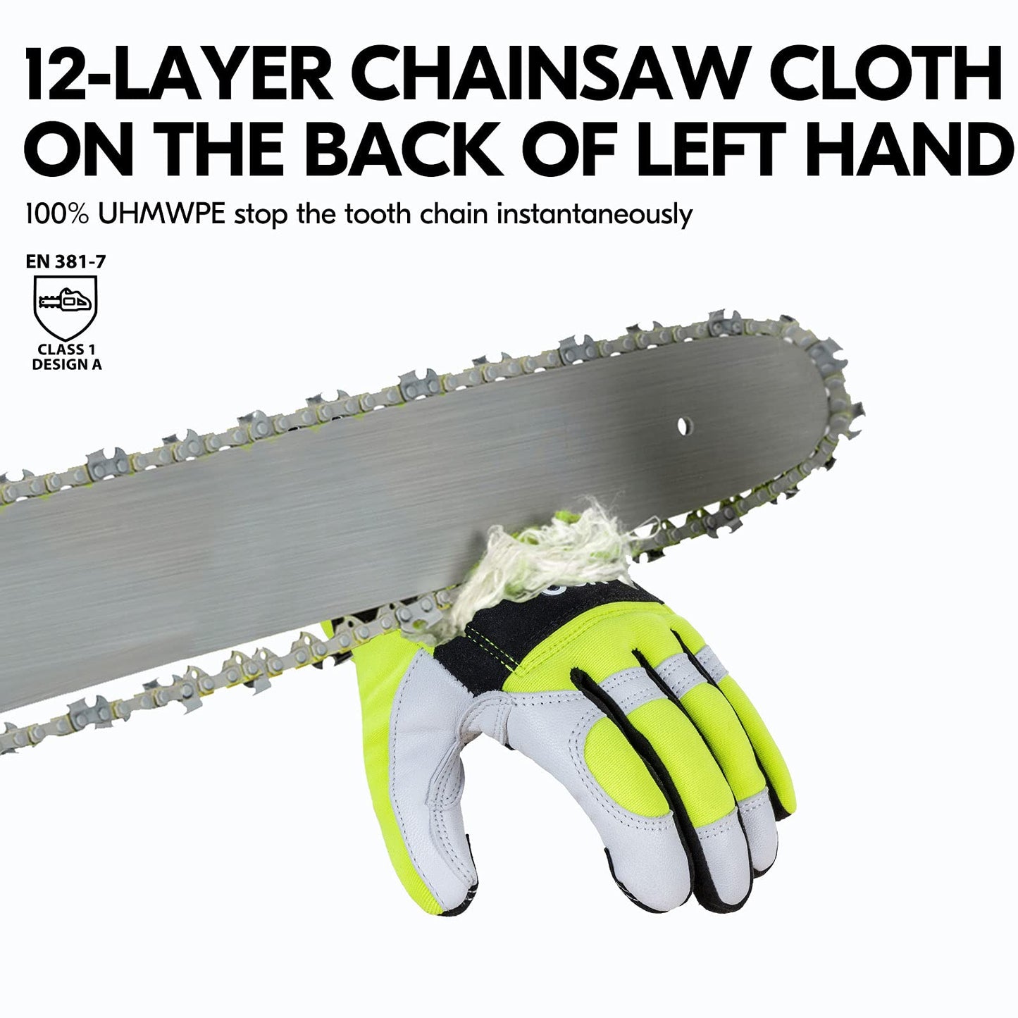 Vgo... Chainsaw Gloves 12-Layer Protection on Left Hand, Safety Forestry Work Gloves with Touchscreen in Goat Leather(M,1Pair) M (Pack of 1) GA9767CS General Version-Green Protection on Left Hand