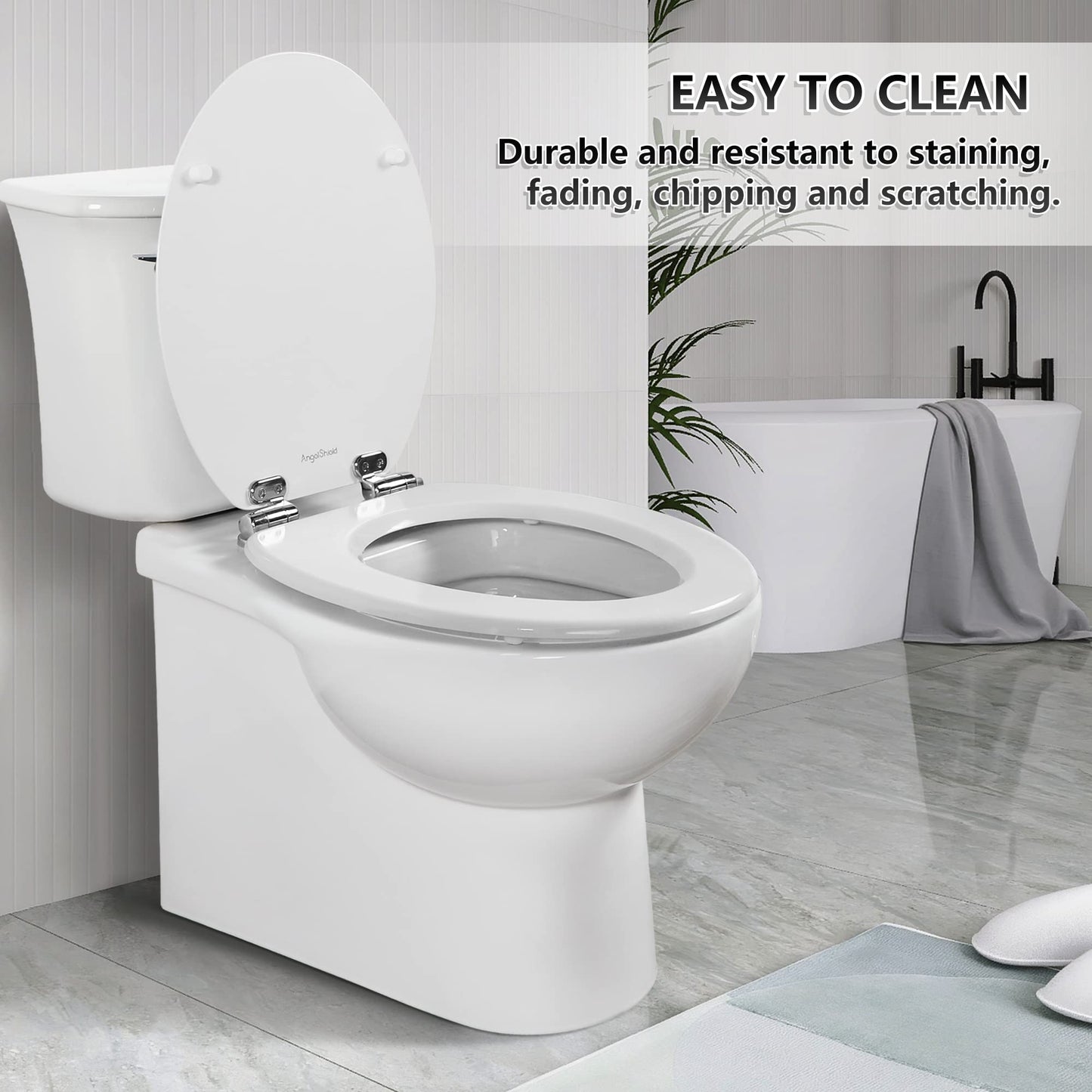 White Toilet Seat, White Durable Soft Close Toilet Seat Antibacterial Adjustable Hinges Wooden Material Toilet Seat Quick Release Removable Lid for Easy Clean and Assembly (White) White-zinc Alloy Hinge