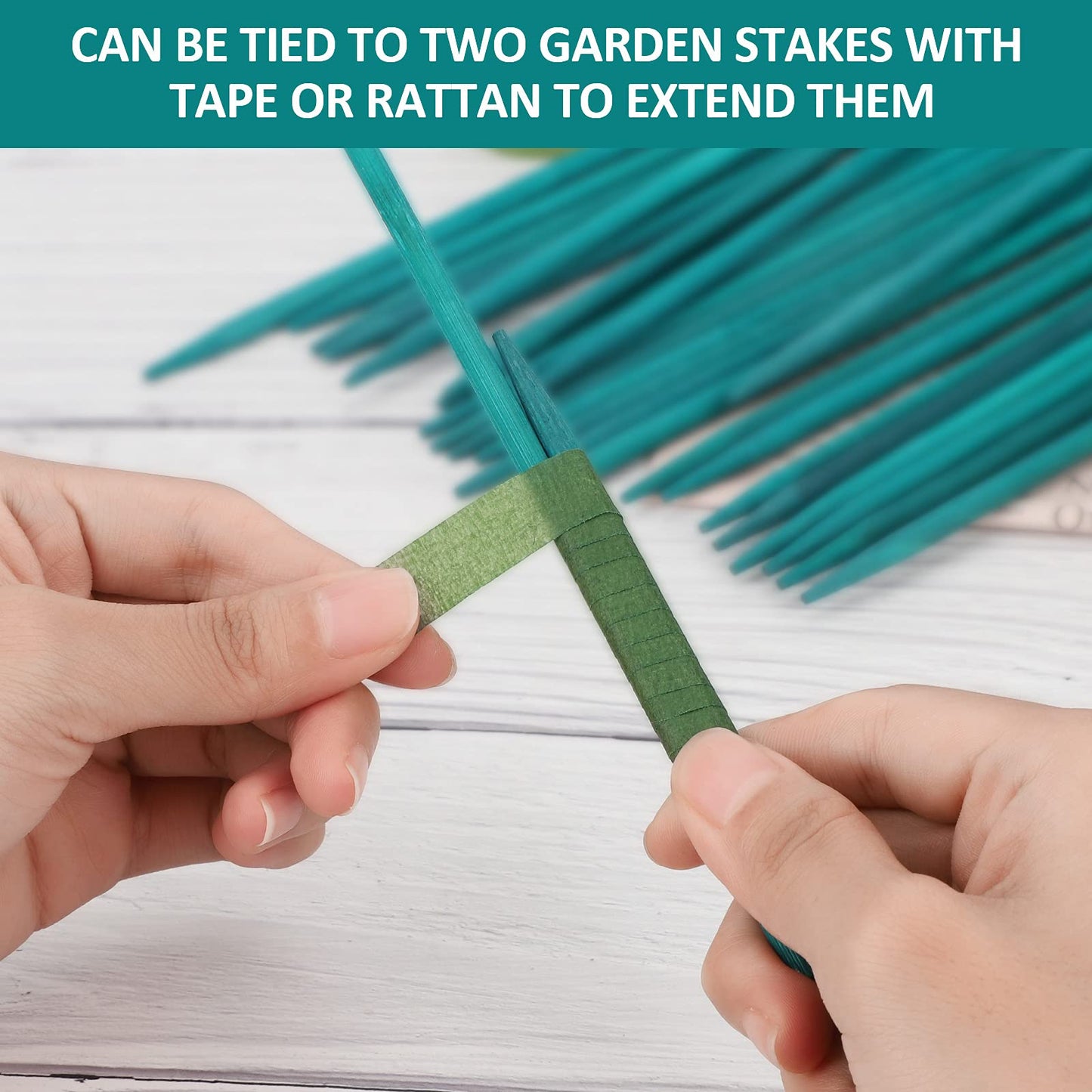 30 Pcs Green Plant Support Sticks Garden Stakes Bamboo Sticks with 30 Yard Florist Tape,Green Garden Sticks for Garden or Home Vegetables Flowers Fruit Support. (12in/30cm)