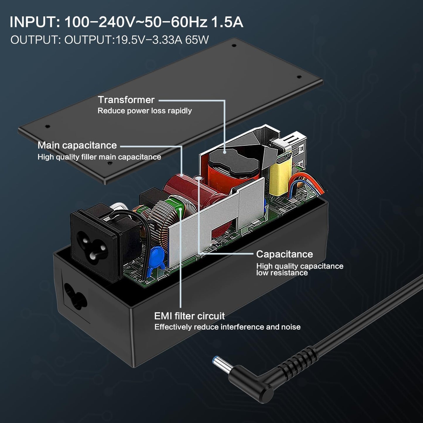 65W 19.5V3.33A Laptop Charger Replacement for HP Pavilion X360 14 15 Envy 13 15 elitebook 840 830 845 850 745 charger ProBook 450 440 430 640 250 470 650 741727-001 AC Adapter(4.5 * 3.0mm) 65W 4.5*3.0mm