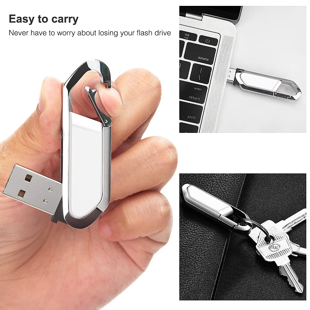 64GB USB Flash Drive Portable Metal Memory Stick with Keychain USB 2.0 Pen Drive Thumb Drive for External Data Storage, White 64GB