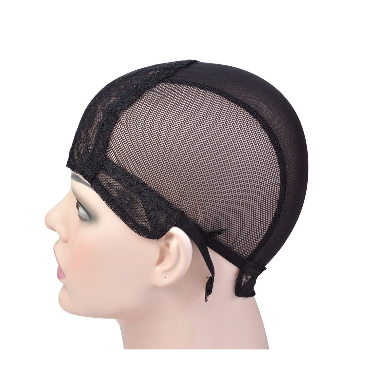 2 Pcs Black Double Lace Wig Cap with Adjustable Straps Swiss Lace Hairnet on the Back for Making Wigs (Black M) Medium (54cm)