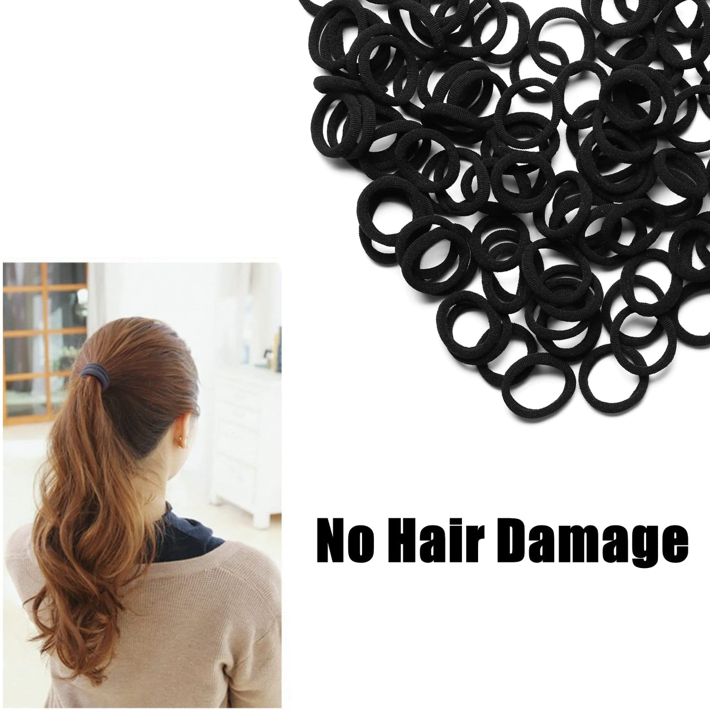 WANBY Hair Ties Mini Seamless Black Hair Bands Soft Elastics Ponytail Holders Hair Ties for Girls Toddler (100 Pcs) 100 Pcs