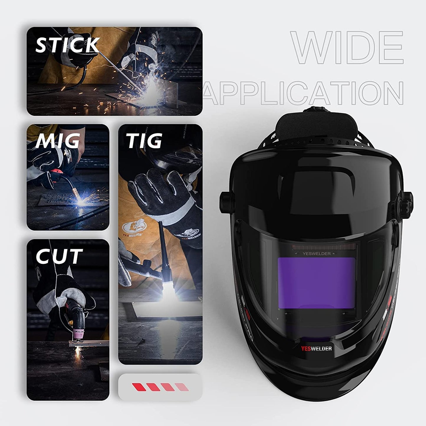 YESWELDER Large Viewing True Colour Welding Mask Solar Powered Auto Darkening Welding Helmet with SIDE VIEW, 4 Arc Sensor Wide Shade 4/5-9/9-13 Welder Mask for TIG MIG ARC LYG-Q800D