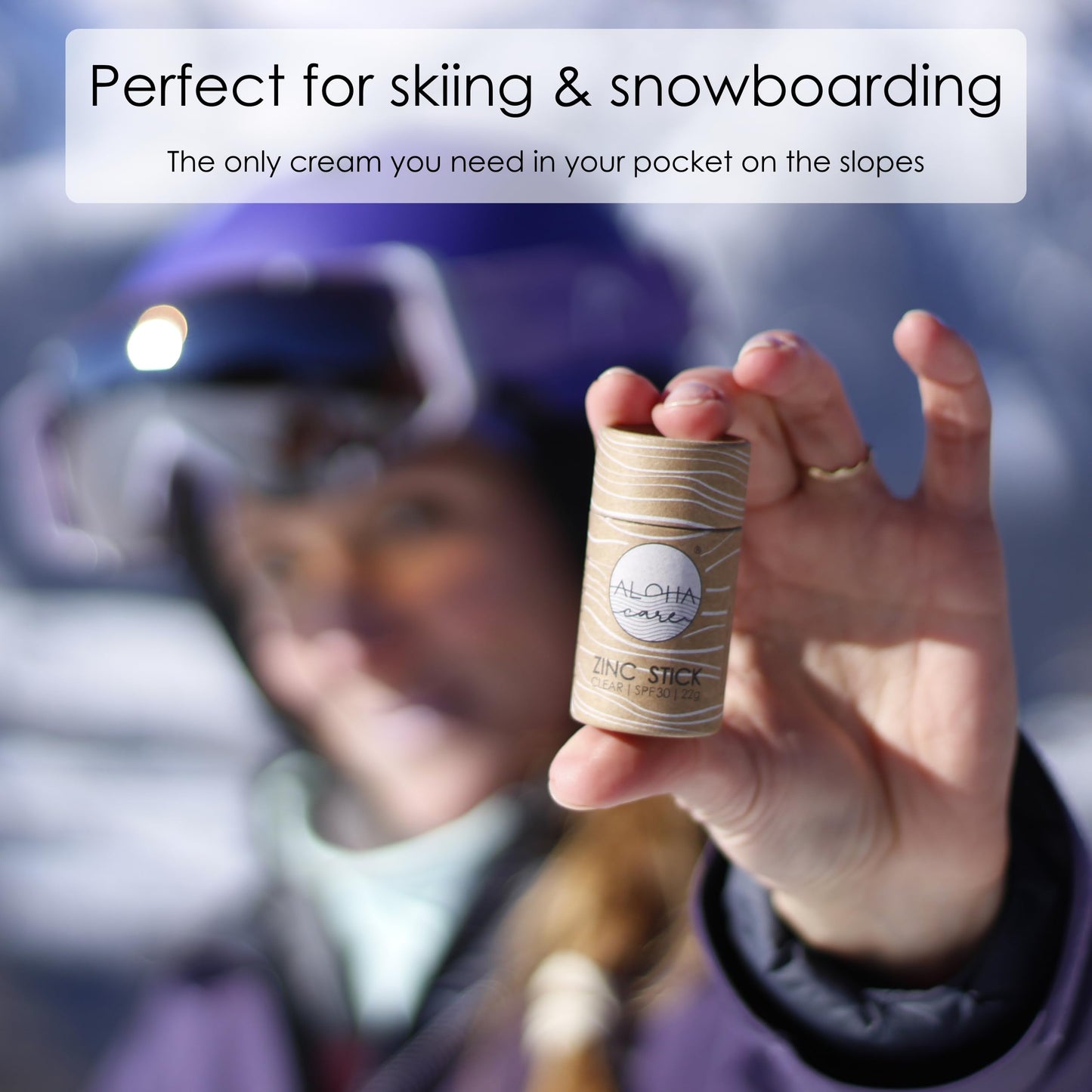 Alpine Ski Sun Cream and Lip Balm 2 in 1, Ski Sun Block Zinc Stick SPF 30, Plastic-Free Ski Sunscreen, Face & Lips SPF for skiing