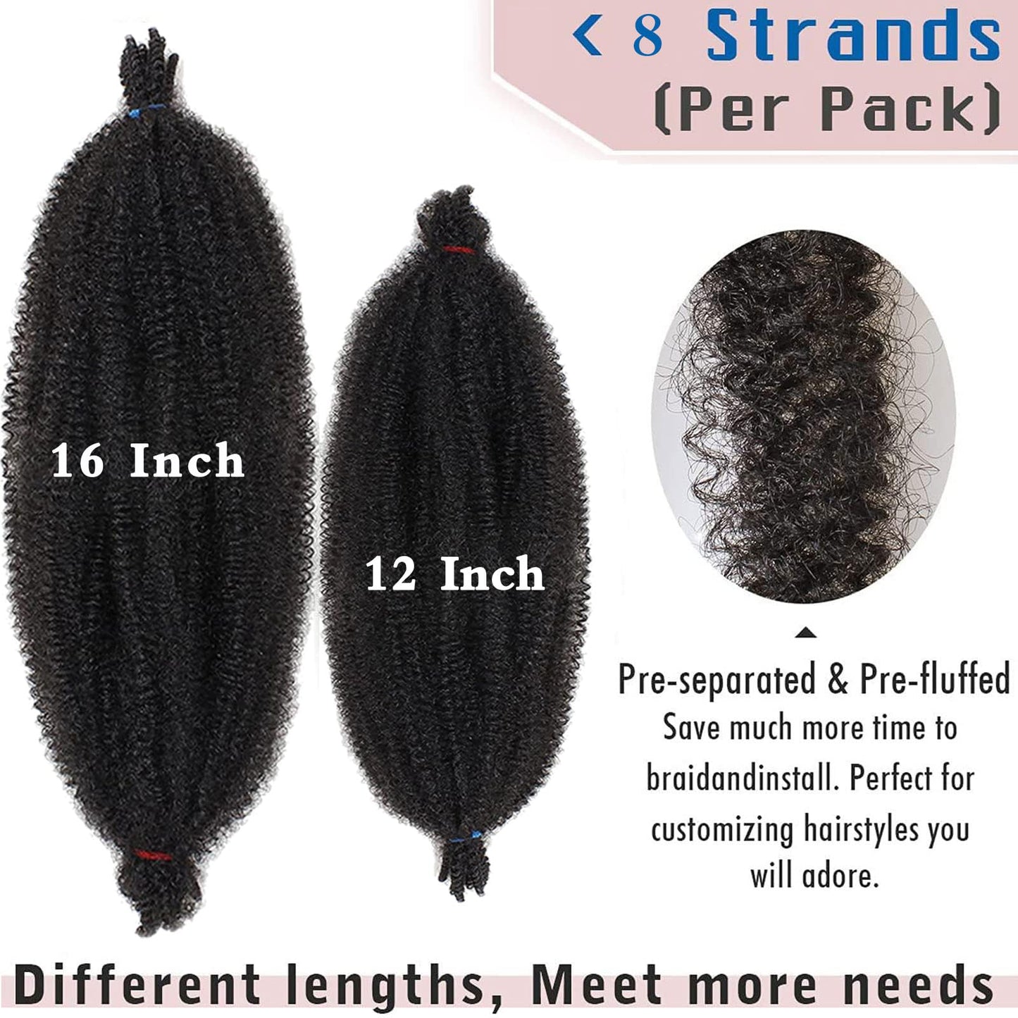 Xtrend 8 Packs 12 Inch Soft Springy Afro Twist Hair Pre-Separated Spring Twist Hair for Faux Locs Natural Black Marley Twist Crochet Braiding Hair Synthetic Hair Extensions 8 Strands/Pack 1B# 12 Inch (Pack of 8) 1B#