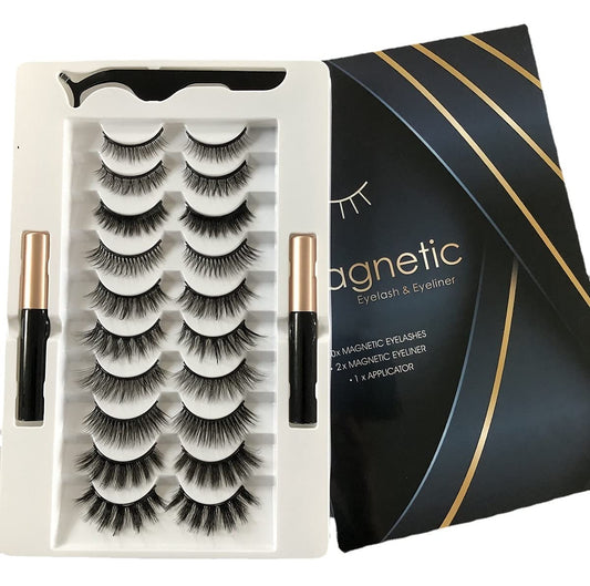 Updated 3D Magnetic Eyelashes Kit, with 2 Tubes of Magnetic Eyeliner Nature Look & Reusable Magnetic Lashes False Lashes (10 Pairs) 1 count (Pack of 1)