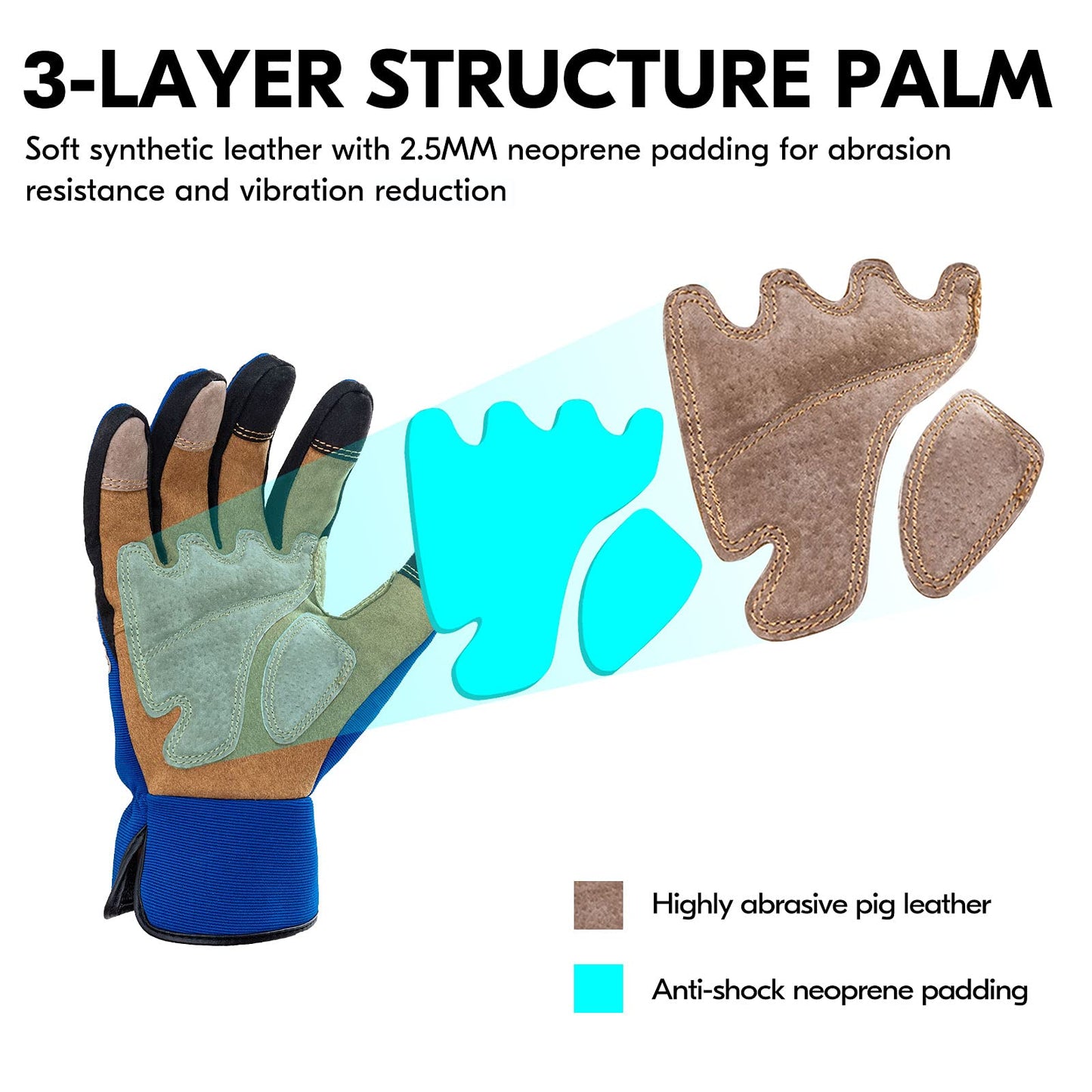 Vgo... Gardening Gloves Touchscreen Thornproof, Men Utility Work Gloves in Pig Leather for Garden Building Warehouse, Dexterity & Breathable Construction Gloves XLarge(pack of 1) General Version Blue-SL7475