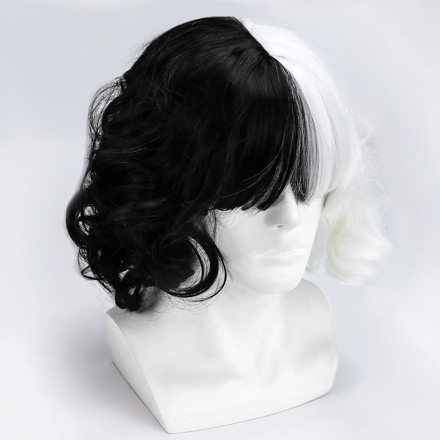 Wavy Black White Wig Two-color Wig, Half Black and Half White Short Wavy Curly Hair for Halloween Christmas Carnival Party and Cosplay Party Costume Accessories