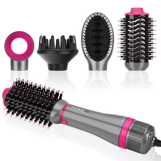 4 in 1 Hair Dryer Brush Set, PARWIN PRO BEAUTY Hot Air Styler with 4 Attachments as Hairdryer, Hot Air Brush, Hair Diffuser, Hot Brush for Hair Styling, Ionic Care Frizz-Free, 1000 Watts, Gray Gray - Standard