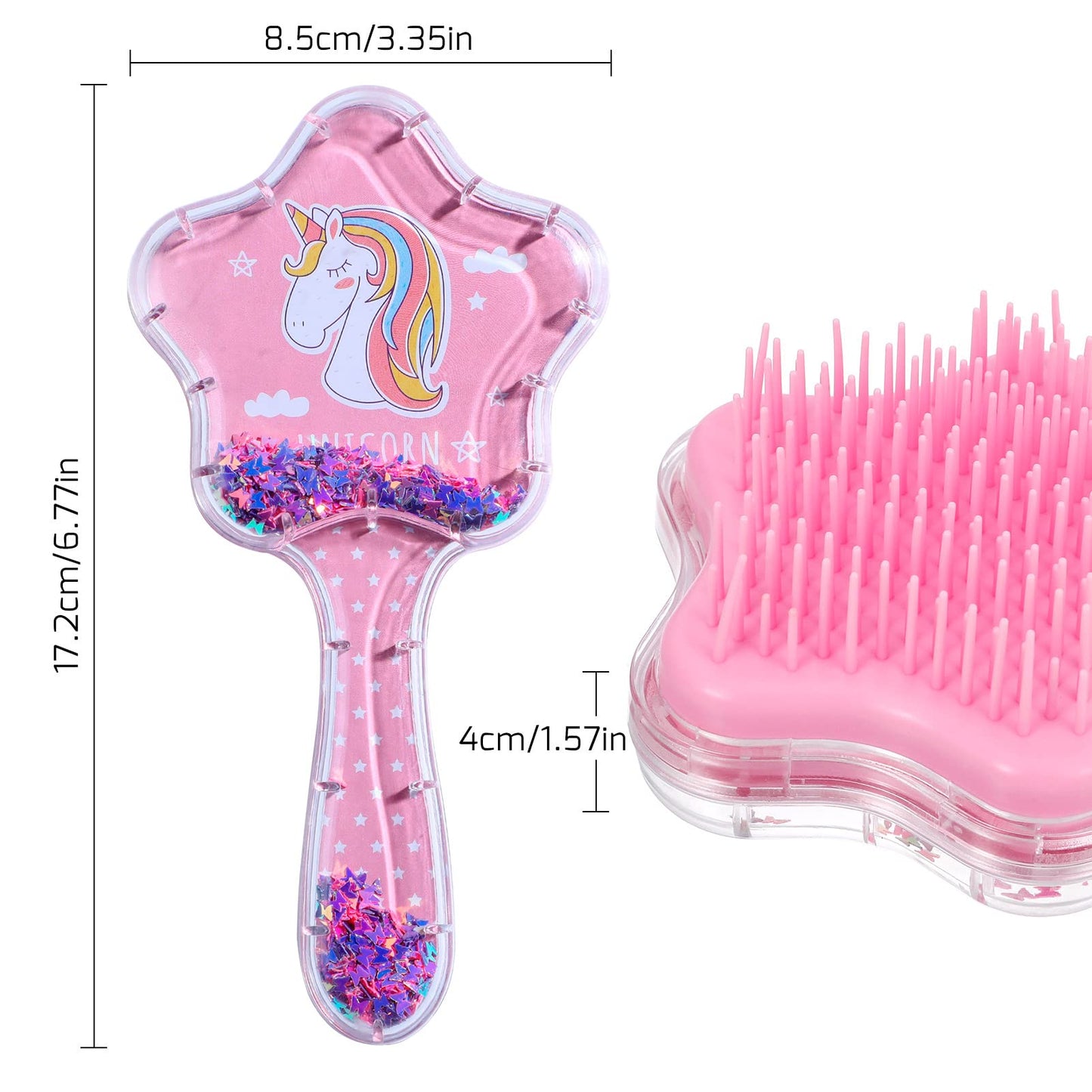 2 Pack Girls Hair Brush Set, Toddler Hair Brush, Cartoon Unicorn Sequin Airbag Comb, Tangle Tamer Hair Brush Set Suitable for Curly Straight Long and Short Hair of Children and Girls (Pink, Purple) Pink, Purple