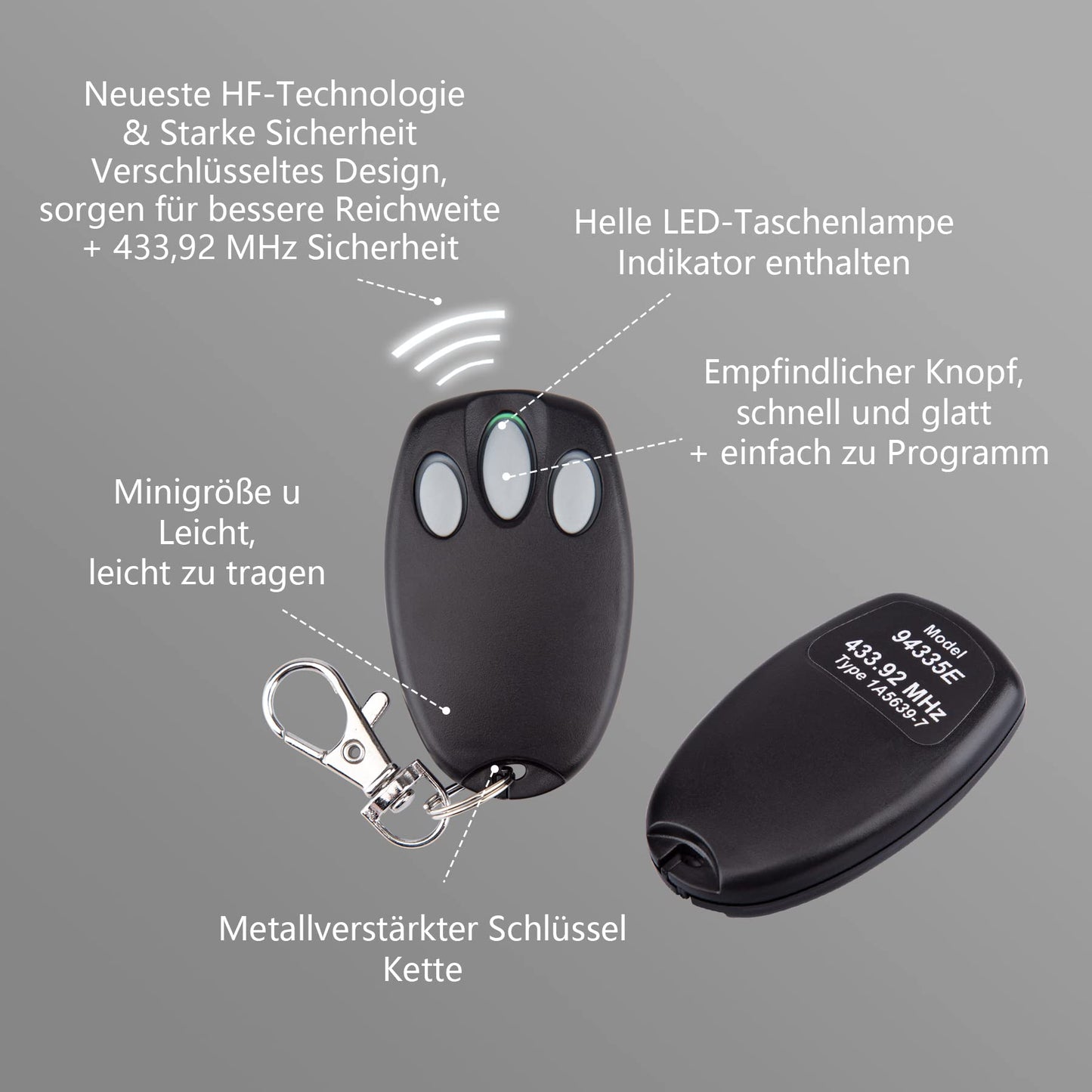 2 x Replacement Garage Door Remote Control for Chamberlain Liftmaster Motorlift 94335E | 84335E | ML700 | ML500 | ML850 | Merlin + C945 | C840 Security + 433.92Mhz Handheld Transmitter Pack of 2