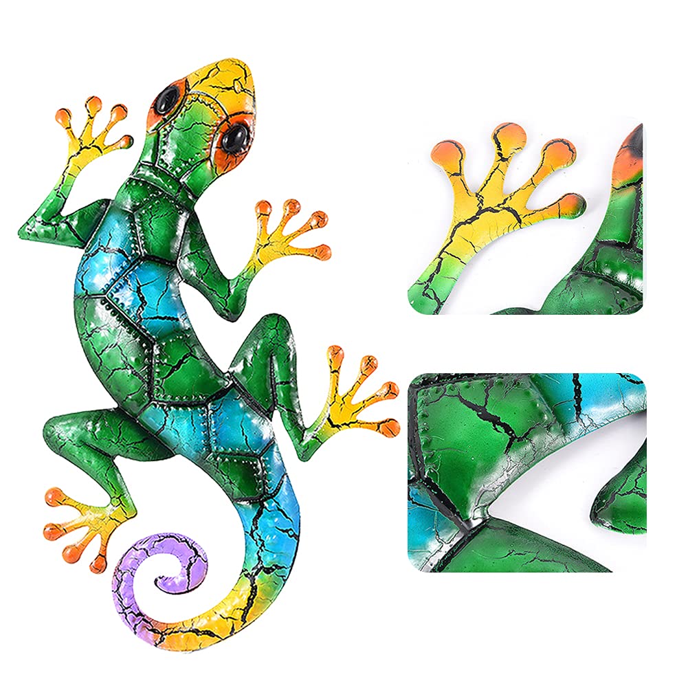 Yius Metal Gecko Wall Decor, 17 Inches Lizard Garden Art Hanging Set | DIY Craft for Terraces, Garden, Bedrooms(green), Free Size