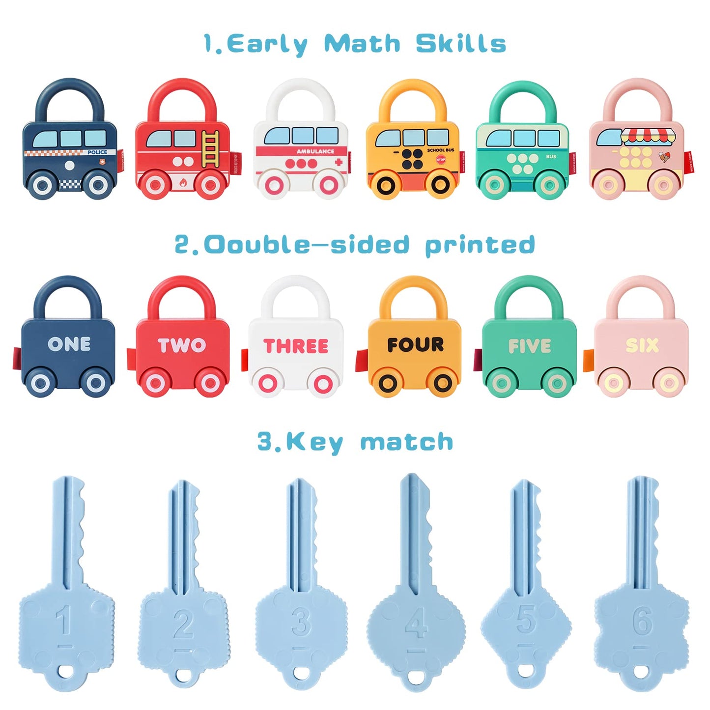 Ainiv Lock and Key Toy Montessori Toys Car-6 Car Modles, Preschool Learning Early Educational Toys, Busy Board Games for Toddlers Activity, Fine Motor Skills Toys Gift for 3 4 5 6 Year Boys Girls Kids Lock and Key Car