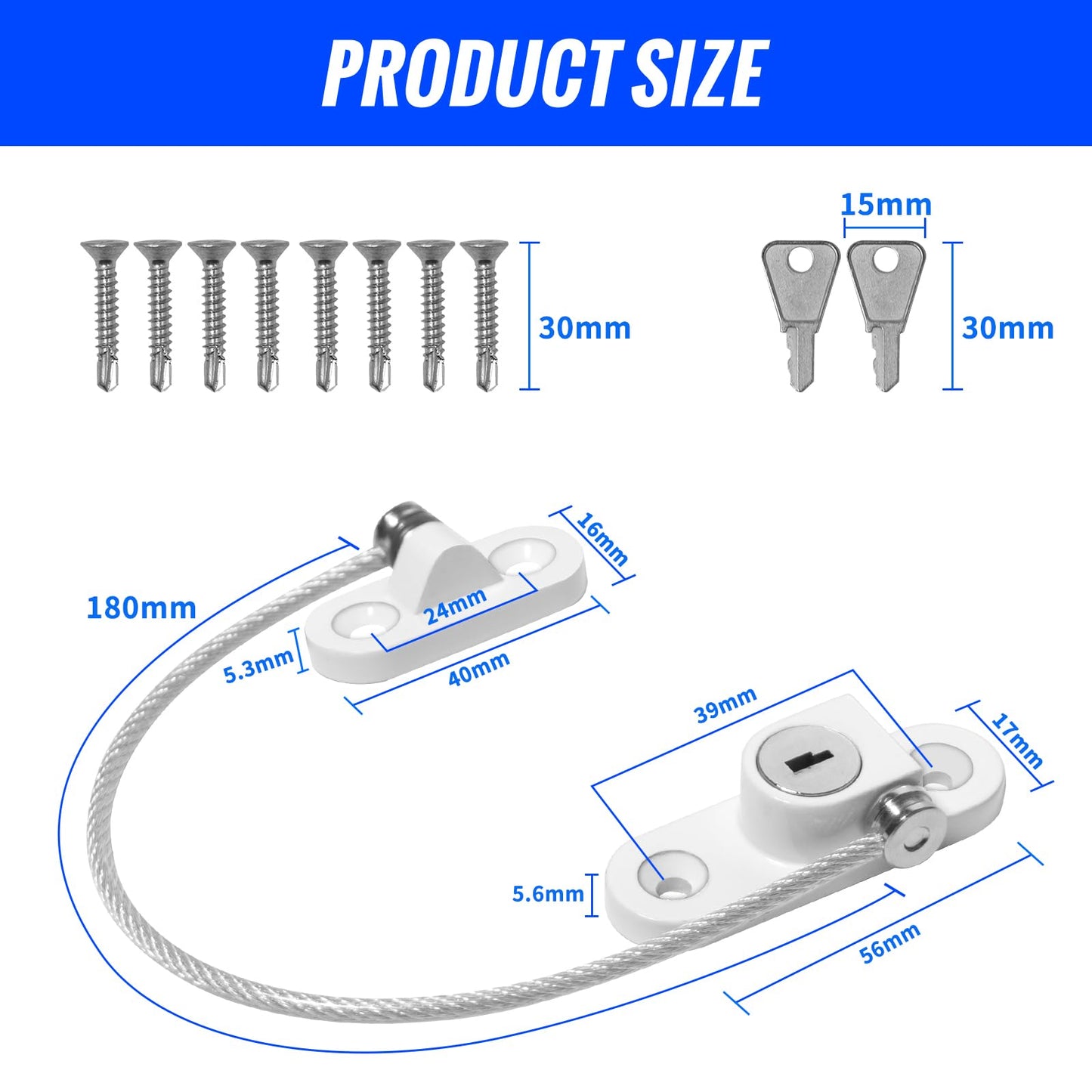 2Pcs Window Locks for UPVC Windows, YTOOK Window Cable Restrictor Window Safety Locks with Keys and Screws for Child & Baby Safety 2 Pack