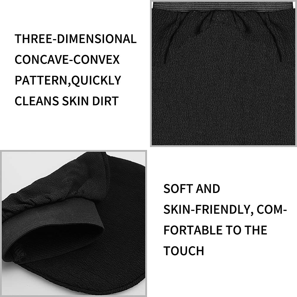 4 PCS Exfoliating Gloves, Exfoliation Scrubbing Mitt Black Deep Body Exfoliating Glove Dead Skin Remover Shower Body Scrub Gloves for Women and Men, Ingrown