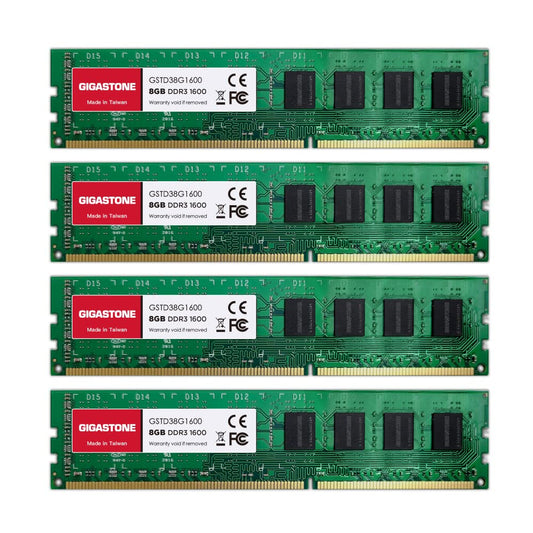 【DDR3 RAM】GIGASTONE 32GB Kit (4x8GB) DDR3/DDR3L 1600MHz (1333MHz) PC3-12800 (PC3-10600) CL11 1.35V/1.5V 2Rx8 UDIMM 240 Pin Unbuffered Non ECC High Performance PC Desktop Memory Upgrade