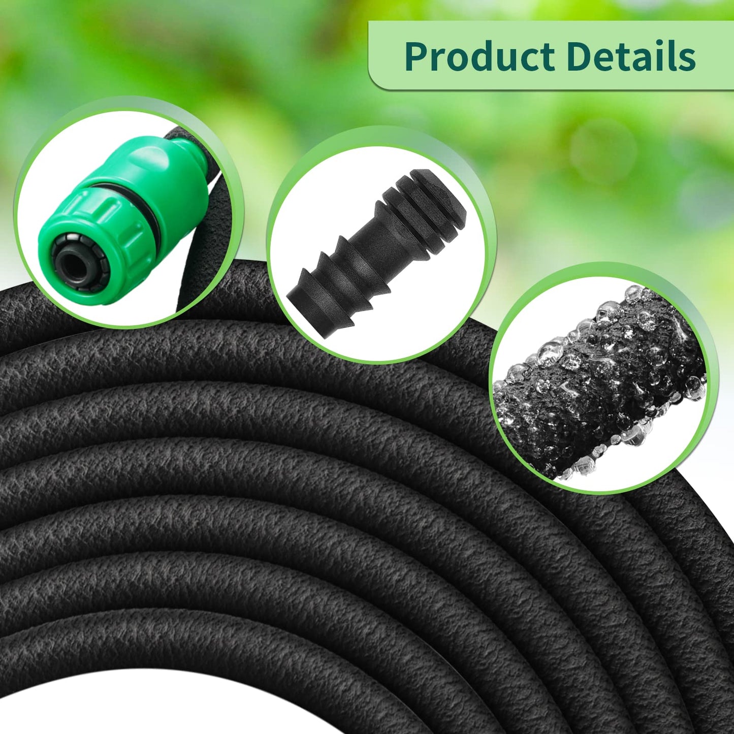 50M Drip Hose Set, Soaker Hose Set, Porous Pipe Leaky Pipe, Garden Hose for Watering, Gardens, Lawn, Patios, Black