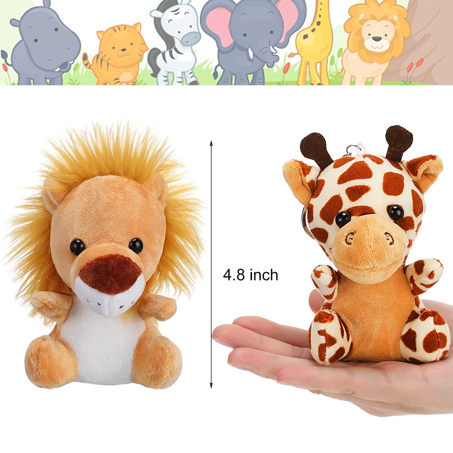 18 Pieces Small Safari Stuffed Animals 4.8 Inch Mini Jungle Animal Plush Toys Cute Zoo Stuffed Small Plush Set for Themed Parties Teacher Student Award(Delicate Style)