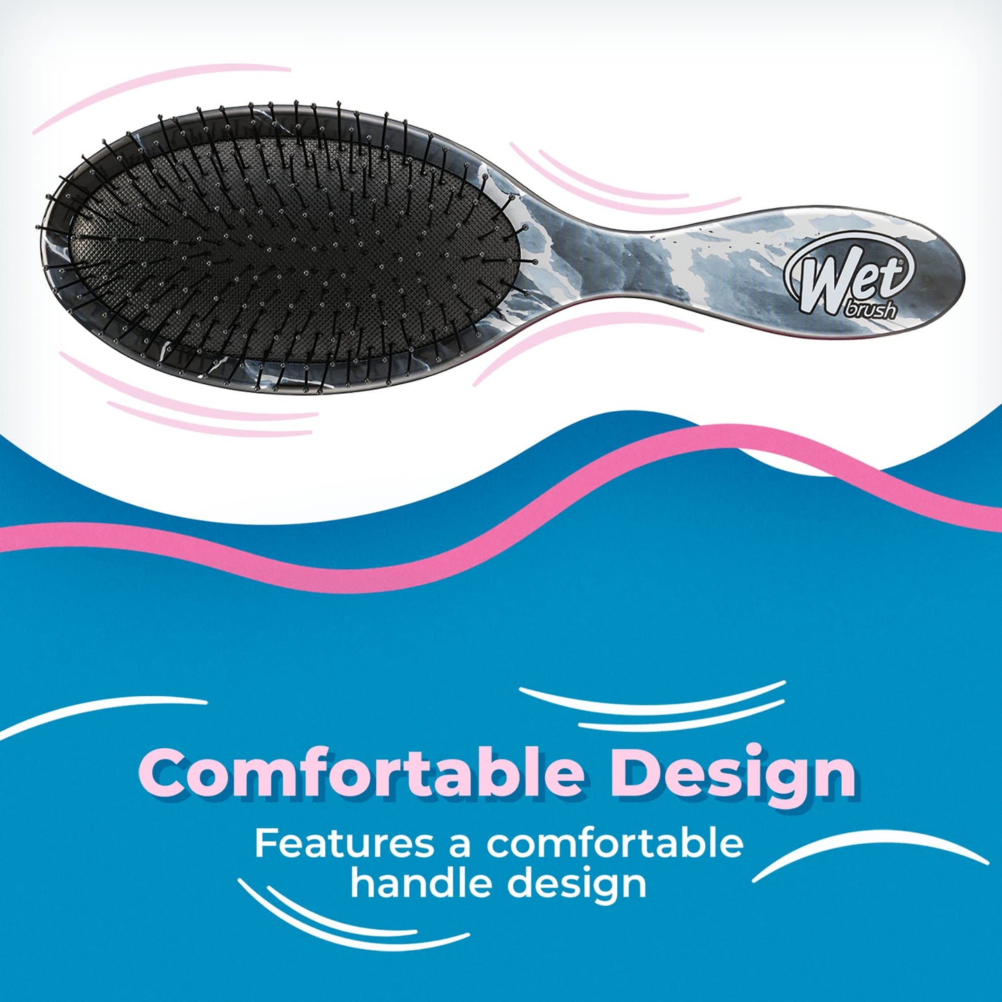 WetBrush Original Detangler Hair Brush with Ultra Soft Intelliflex Bristles to Gently Separate Knots With Ease, Does Not Rip Hair, For All Hair Types, Metallic Marble Collection, Onyx