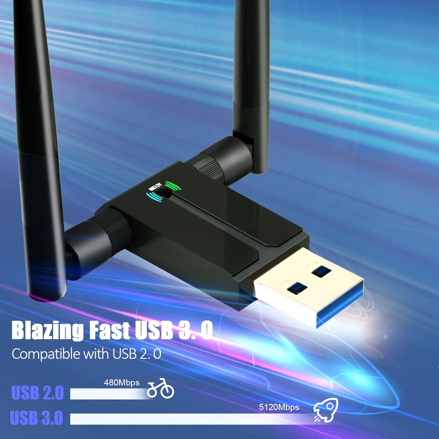 1300Mbps WiFi Dongle for PC: 5.8G/2.4G Dual Band USB WiFi Adapter for Desktop PC, USB 3.0 PC WiFi Adapter, 802.11ac WiFi USB, 2x5dBi WiFi Antennas USB WiFi Dongle for Windows XP/Vista/10/8/7/Mac