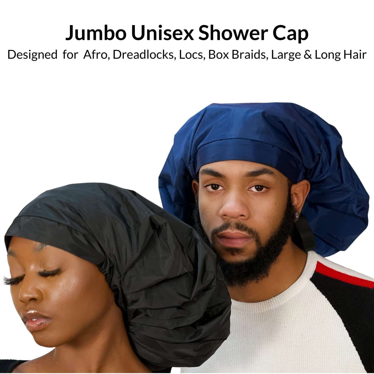 TTAT Shower Cap Jumbo Size for Men & Women With Afro, Long Dreadlocks, Locs, Box Braids, Voluminous & Long Hair, Waterproof, Washable, Reusable & Adjustable Black