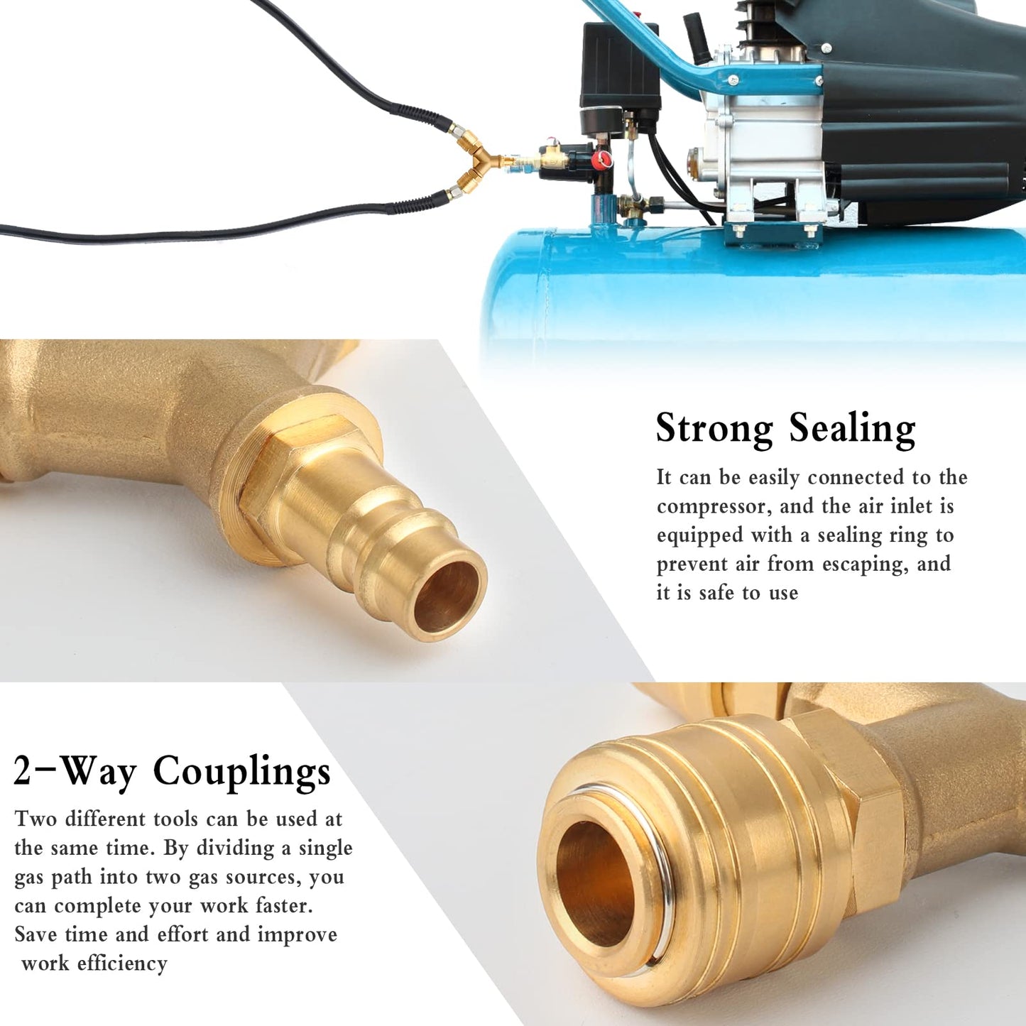 Airline Hose Connectors, 1/4" BSP Air Line Fittings 3 Way Quick Release Y Splitter Airline Coupling for Air Pump Compressor