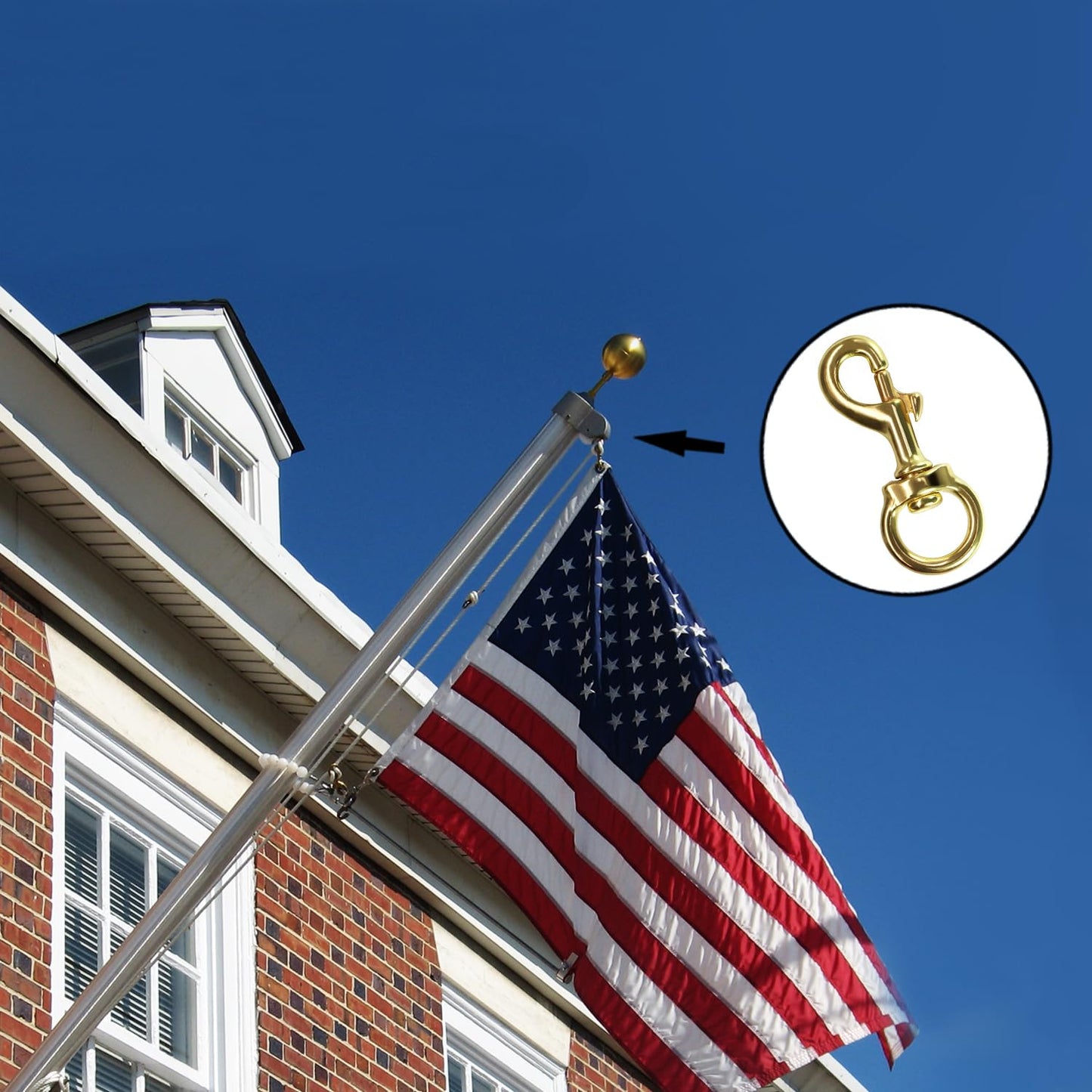 Anley Flag Accessory - 1 Pair Brass Swivel Snap Hook - Heavy Duty Flag Pole Halyard Rope Attachment Clip - For Tough Weather Conditions - 3.3 Inch - Two Hook Per Pack Gold 2 Pack