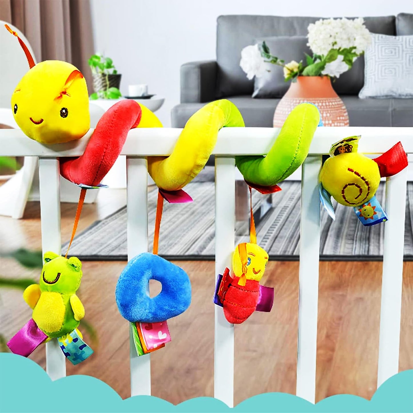 zhongdada Spiral Pram Toys for Babies -Plush Hanging Baby Rattle Sensory Toys for Crib Mobile Bassinet for 0 3 6 9 12 Boys Girls 100g