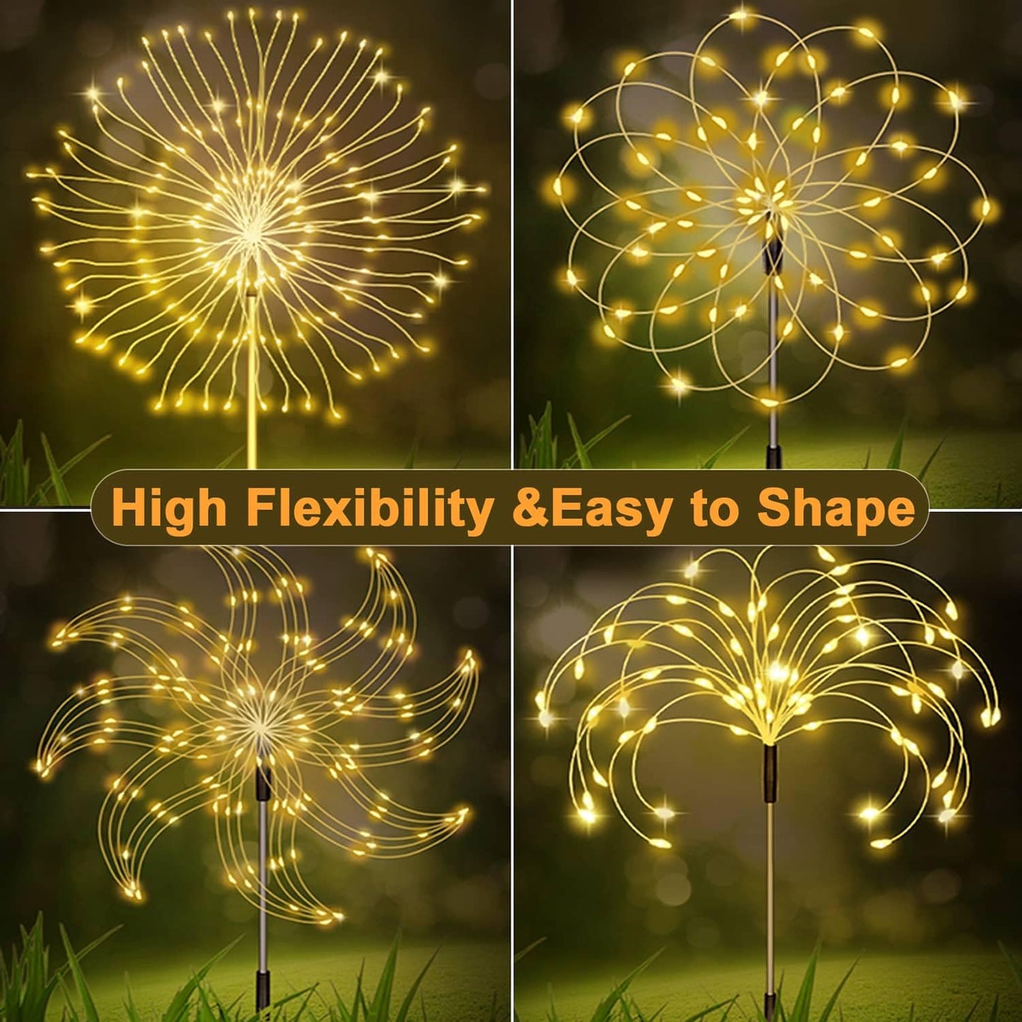 yowin Garden Lights Solar Powered 4x120 LED Firework Solar Lights Outdoor Garden with Remote, 8 Modes Starburst Solar Stake Lights Waterproof Dandelion Lights for Pathway Patio Balcony Decorations Warm White